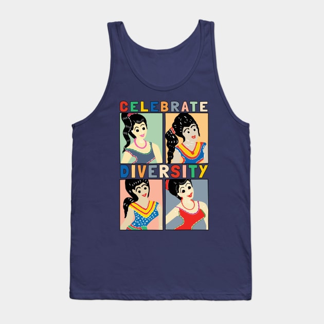 Retro Girl Celebrate Diversity Tank Top by KewaleeTee